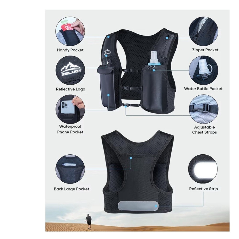 Zelvot Running Vest for Women Men, USA Original Patent, Adjustable Chest Stra - Picture 2 of 8